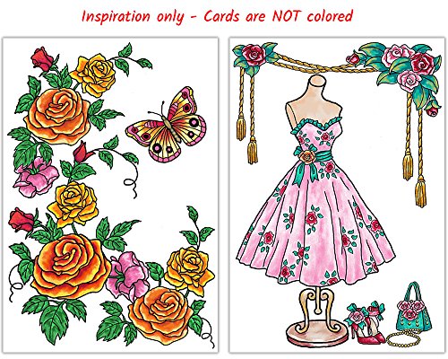 Adult Coloring Greeting Cards for Birthday, Anniversary and Every Occasions | Set of 10 Cards to Color and Send | Envelopes Included | Set A/White by Art-Eclect - Thumbnail 6