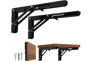 LEOPO 16 inch Folding Shelf Brackets, Heavy Duty Wall Mounted Shelf Bracket, 2 Pack, Black