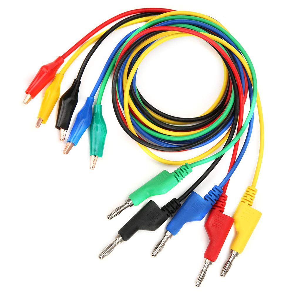 5Pcs Multimeter Test Leads Stackable Banana Plug to Alligator Clip Probe Wires for Digital Analog Meter Testing Equipment Electrical Measurement Tool