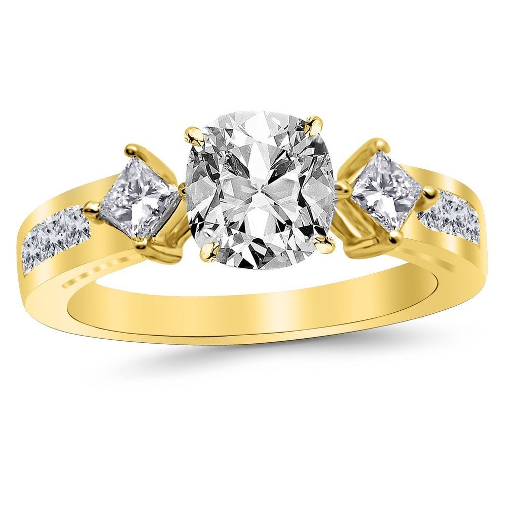 1.5 Ctw 14K White Gold Channel Set 3 Three Stone Princess GIA Certified Diamond Engagement Ring Cush
