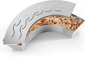 ONLYFIRE CHEF Onlyfire BBQ Smoker Box, Stainless Steel Fan-Shape Smoker Box with Removable Lid, Wood Chip Smoker Box for Charcoal Grills, Kamado Grills - Add Smokey BBQ Flavor to Your Foods, Design Patent