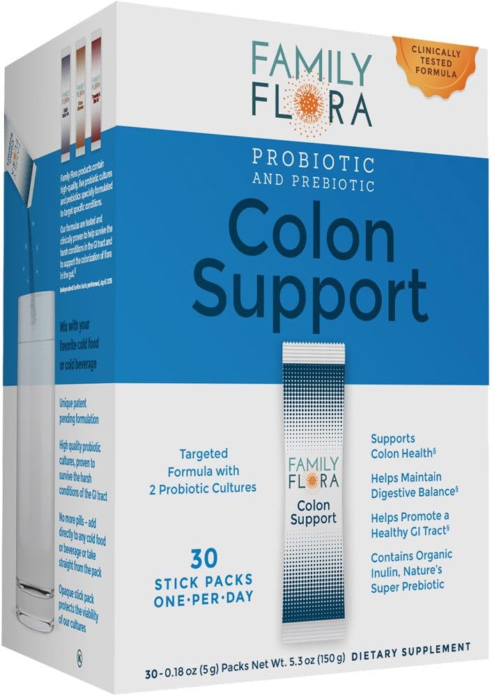 Family Flora Colon Support Probiotic and Prebiotic Stick-Packs, 30 Count