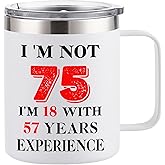 ERYUWOZA 75th Birthday Gifts for Women Men, 1951 Happy 75th Birthday Gifts Decorations for Her Him, Turning 75 Year Old Birthday Presents Coffee Mug Cup, White, 12 Ounce