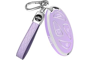 QBUC for Hyundai Ioniq 6 Key Fob Cover,Soft TPU 360 Degree Car Key Case Protector with Leather Keychain Compatible with Hyundai Ioniq 6 Grandeur GN7 KONA 2023 2024 Smart 5 Buttons Smart Key(Purple)