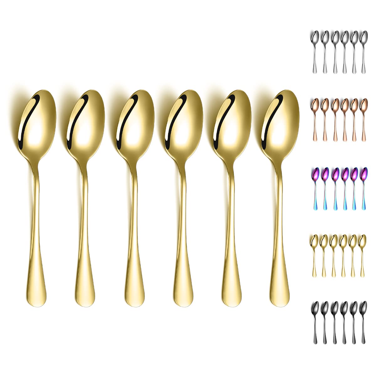 Gold Dinner Spoons, Kyraton 6 Pieces 19 cm Stainless Steel Table Spoon with Titanium Gold Plating, Soup Spoons, Dessert Sliverware Dishwasher Safe Set of 6