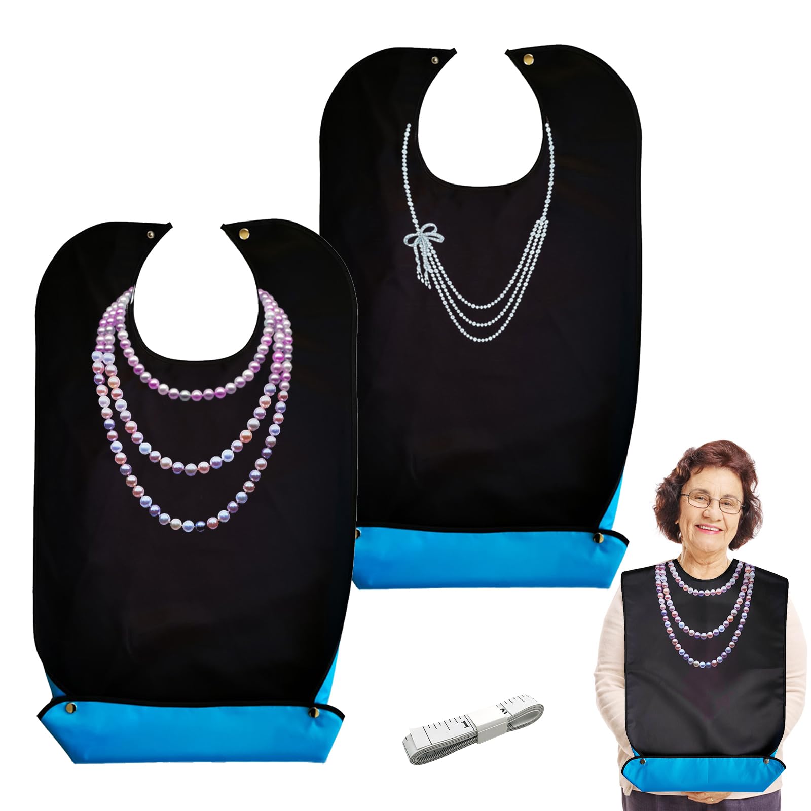 SwirlColor Adult Bibs for Elderly Washable, 2 Pcs Waterproof and Reusable Adult Bib for Women Christmas Dinner Bibs Clothing Protectors for Elderly and Disabled (Necklace)