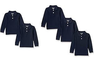 Amazon Essentials Boys and Toddlers' Long-Sleeve Pique Polo Shirts, Multipacks