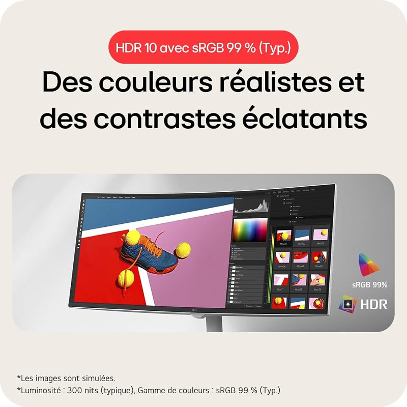 Smart Monitor 34U601SA-W 34 Pouces incurvé - Dalle VA résolution QHD (3440 x 1440), 5ms GtG 100Hz, HDR 10, sRGB 99% (CIE1931), inclinable