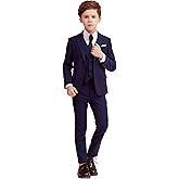 Toddler Kids Boys Suits 5 Piece Set Slim Fit,Blazer Vest Pants Shirt Tie Navy Size 8