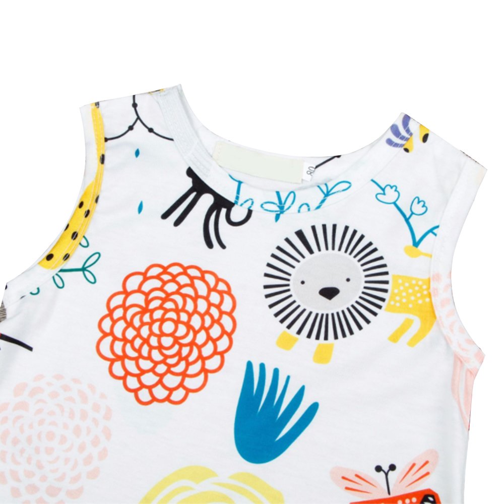 Pevor Newborn Baby Girl Sleeveless Floral Animal Print Romper Bodysuit Playsuit Outfits,9-12months White