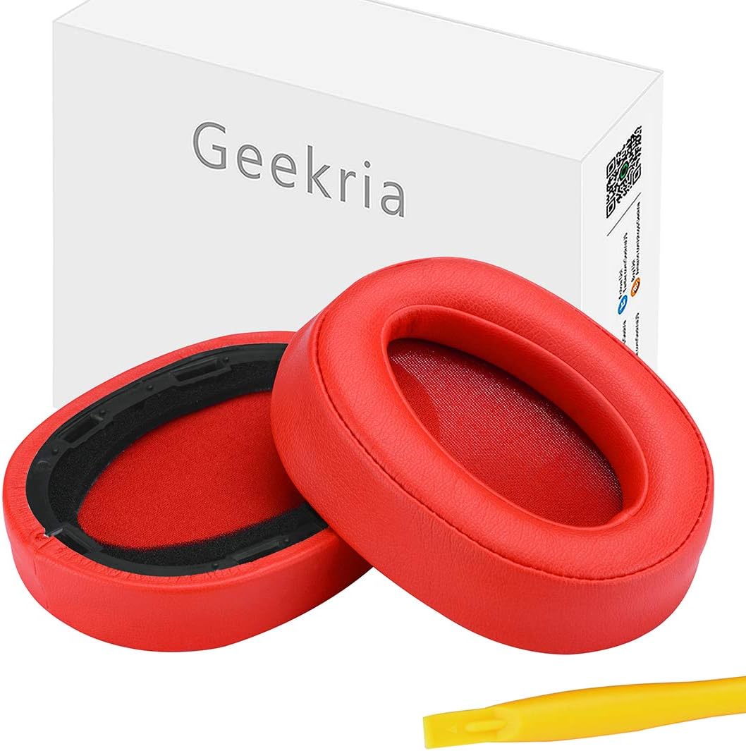 Geekria Replacement Ear Pads for Sony MDR-100ABN, WH-H900N Headphones Ear Cushions, Repair Parts (Red)