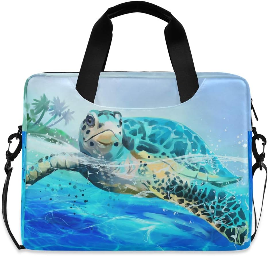 ALAZA Sea Turtle Floats Watercolor Painting Laptop Case Bag Sleeve Portable Crossbody Messenger Briefcase w/Strap Handle, 13 14 15.6 inch