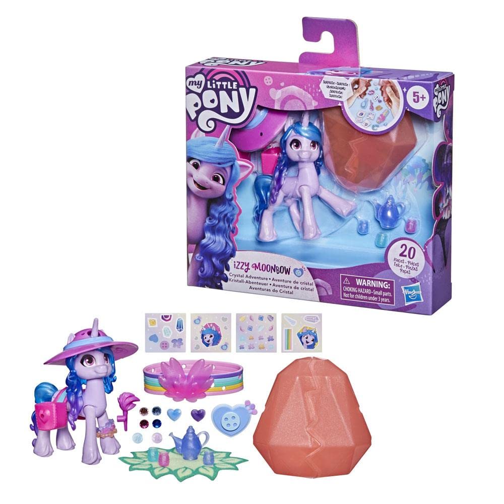 My Little Pony: A New Generation Movie Crystal Adventure Izzy Moonbow - 3-Inch Purple Pony Toy, Surprise Accessories, Friendship Bracelet