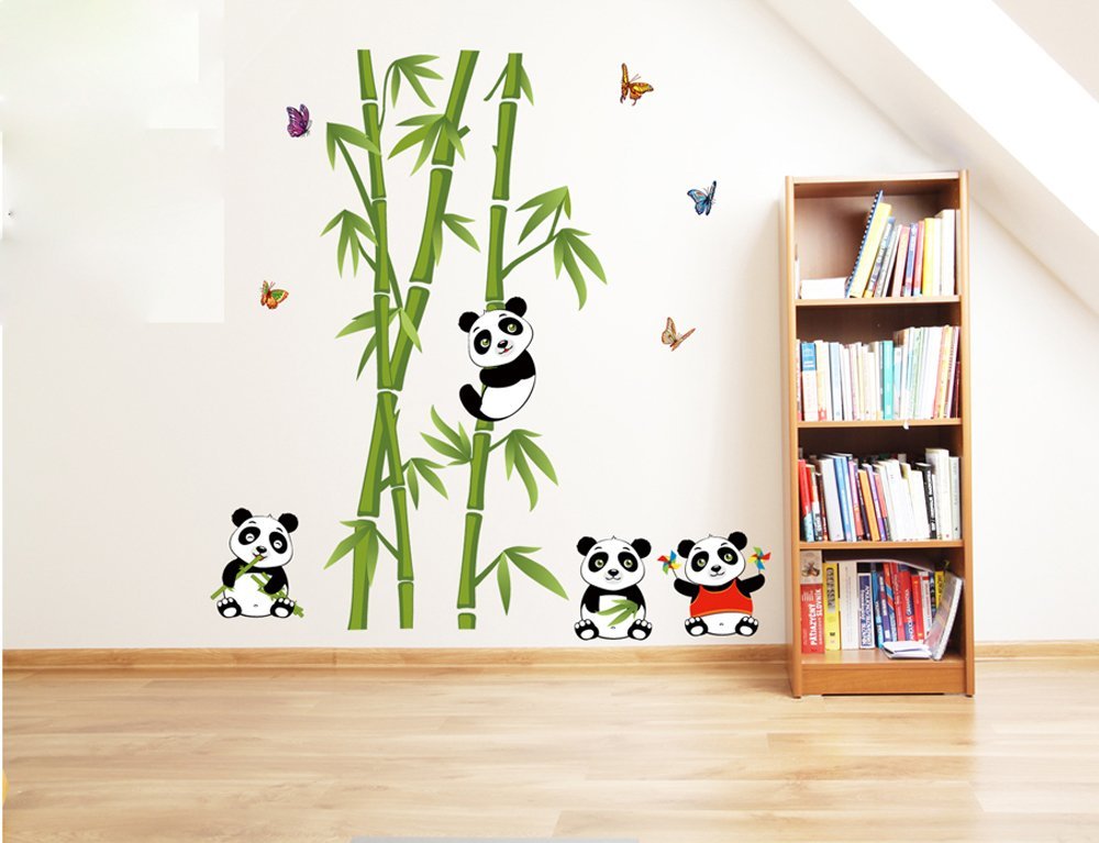 Bibitime Play On The Swing Tree Branch Panda Wall Decal Owls Birds Butterflies Vinyl Sticker Sweet Home Sign Sticker For Nursery Kids Bedroom Diy 35 43 X 25 59 Wall Stickers Murals