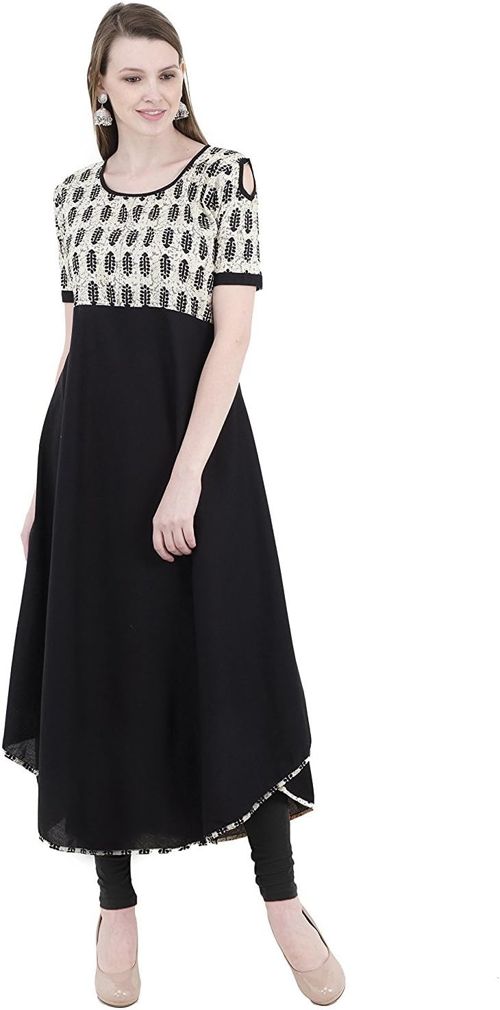AnjuShree Choice Women Black Stitched Cotton Anarkali Kurti