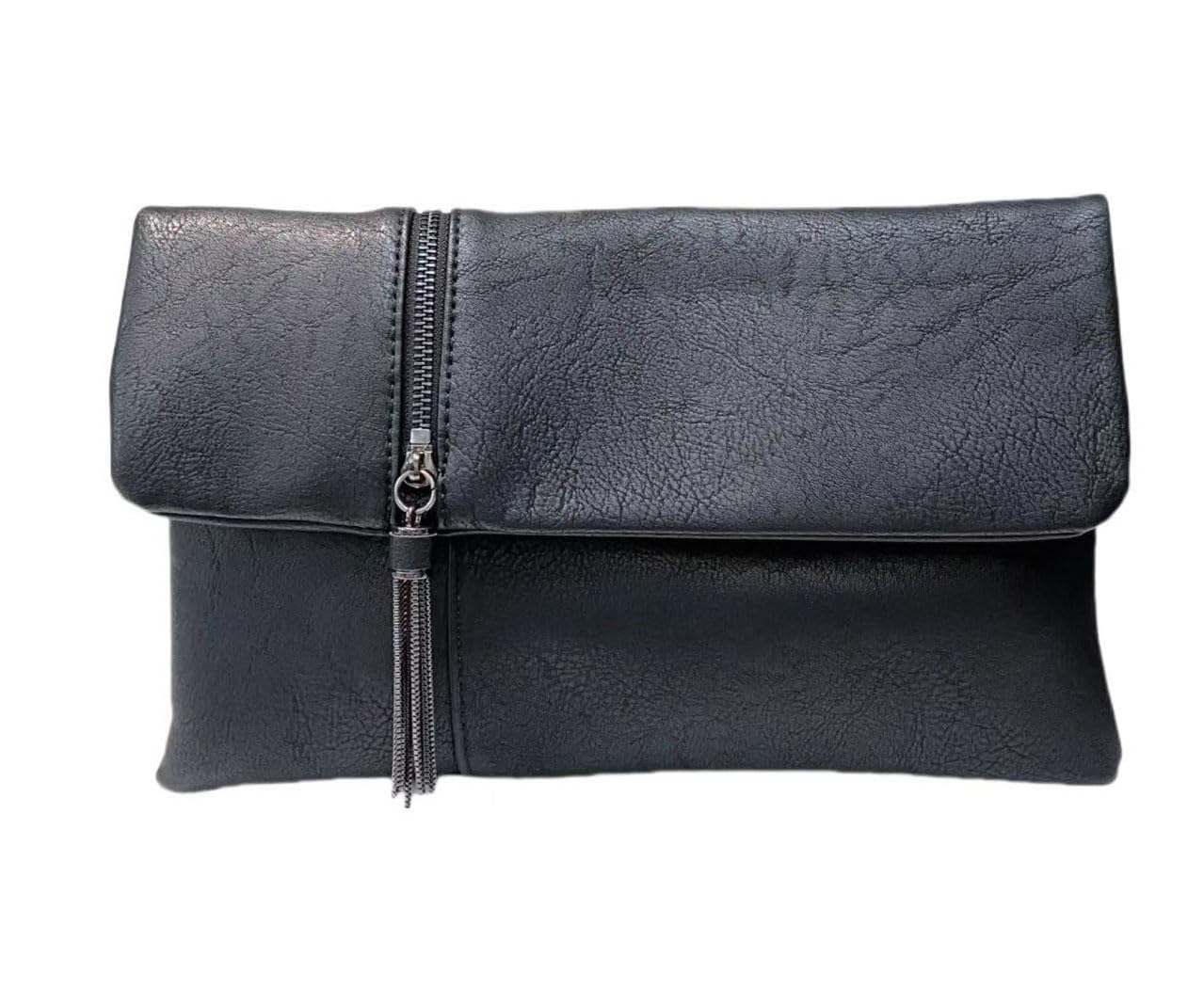 LeahWard Women's Faux Leather Clutch Bag Soft Fashion Classic Evening Handbag 998 (Black)