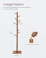 VASAGLE Coat Rack Solid Wood Free Standing Hall Tree 8 Hooks Dark Walnut view 6