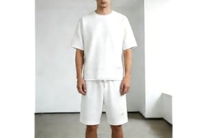 Men's 2 Piece Waffle Knit Lounge Set - Short Sleeve Top and Drawstring Shorts for Casual, Sleep, and Loungewear