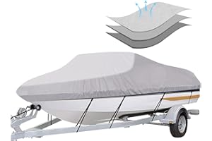I COVER iCOVER Trailerable Boat Cover- 16'-18.5' Heavy Duty Waterproof Tarp Covers with Storage Bag, Fits V-Hull, Fish&Ski, Pro-Style, Fishing, Runabout, Bass Boats, up to 16ft-18.5ft Long X 94" Wide