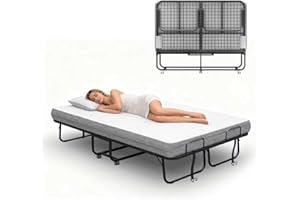 Espsilto 75''x54'' Foled Bed with Mattress, Full Size Rollaway Bed, Comfortable Sleep for Guest, Easy to Store