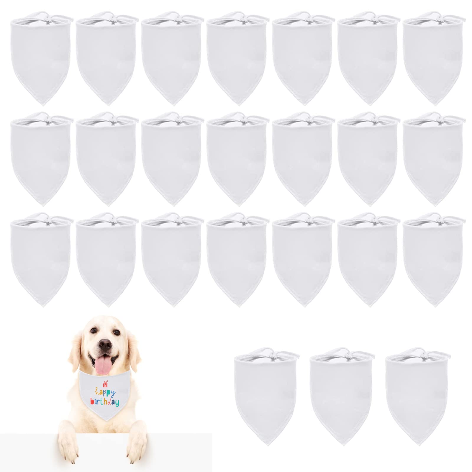 URROMA White Dog Triangle Bibs Scarf, 24 Pcs Blank Dog Bandanas DIY Polyester Dog Bandana for Small Medium Large Dogs