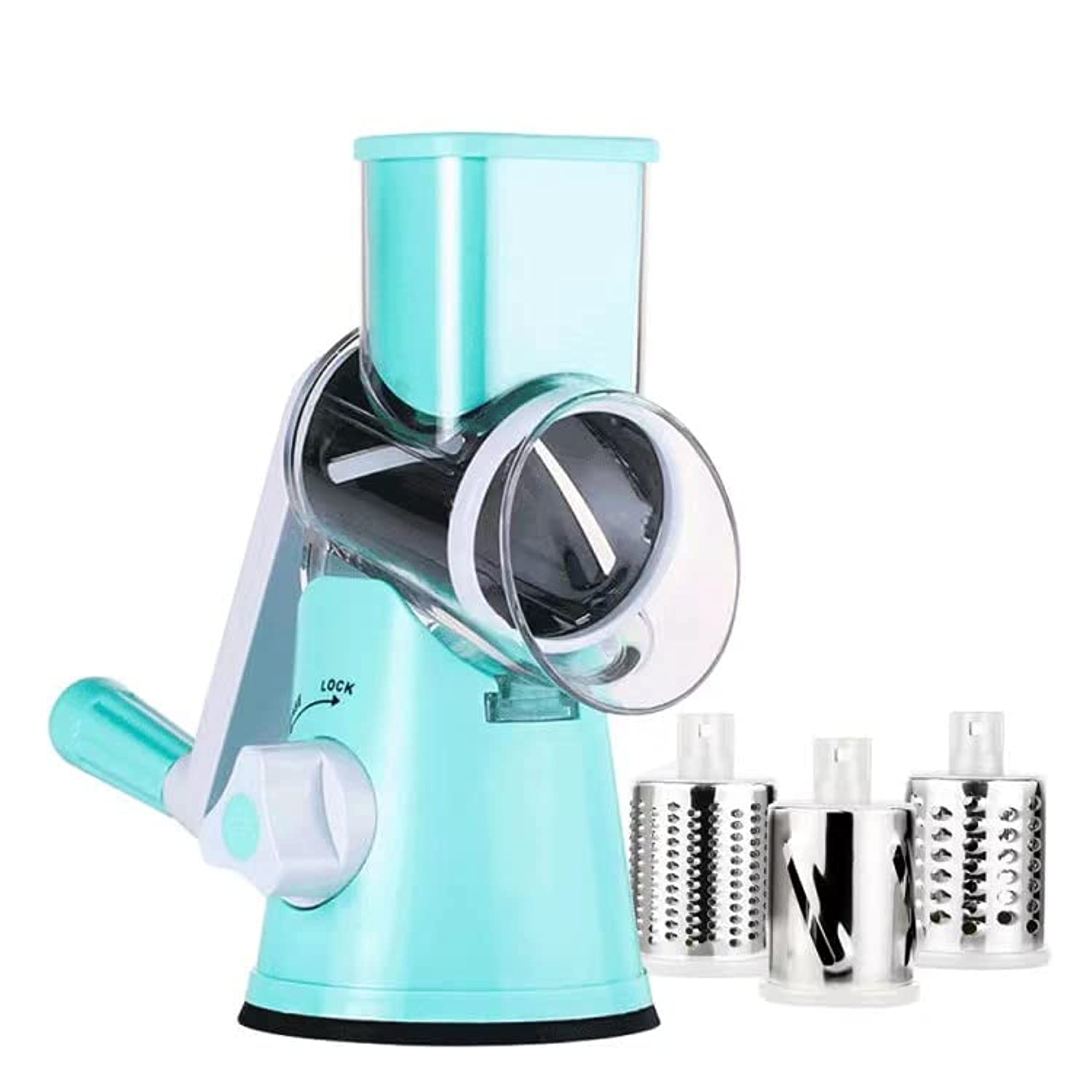 Manual Rotary Cheese Grater - Round Mandoline Slicer with Strong Suction Base, Vegetable Slicer Nuts Grinder Cheese Shredder (Rotary Grater -Blue)