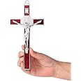 VINETEN Crucifix- Saint Benedict Crucifix Wall Cross Metal Wall Art-Cross Give Blessing and The Spiritual Sacred 8 Inch Red