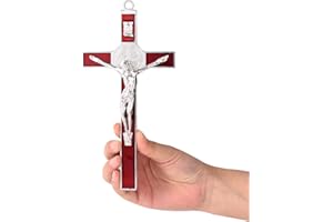 VINETEN Crucifix- Saint Benedict Crucifix Wall Cross Metal Wall Art-Cross Give Blessing and The Spiritual Sacred 8 Inch Red