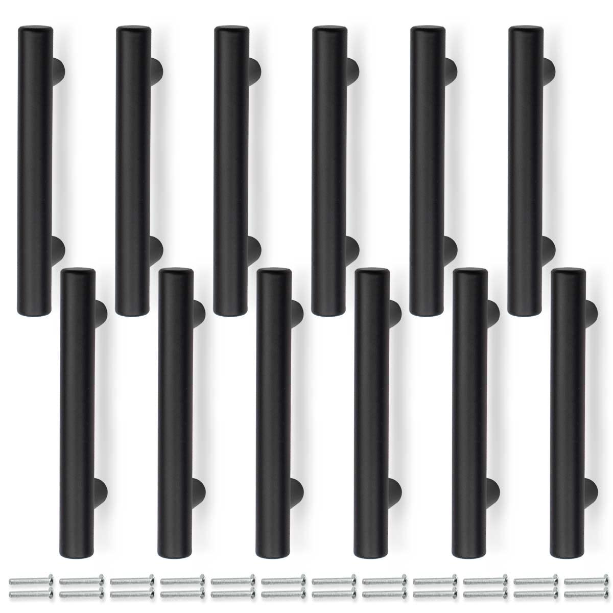 Bwintech 12 Pcs 100MM (64MM Hole Center) Matte Black Cabinet Pull Handles Kitchen T Bar Handles, Stainless Steel, Ideal for Cabinet, Drawer, Cupboard — image 1