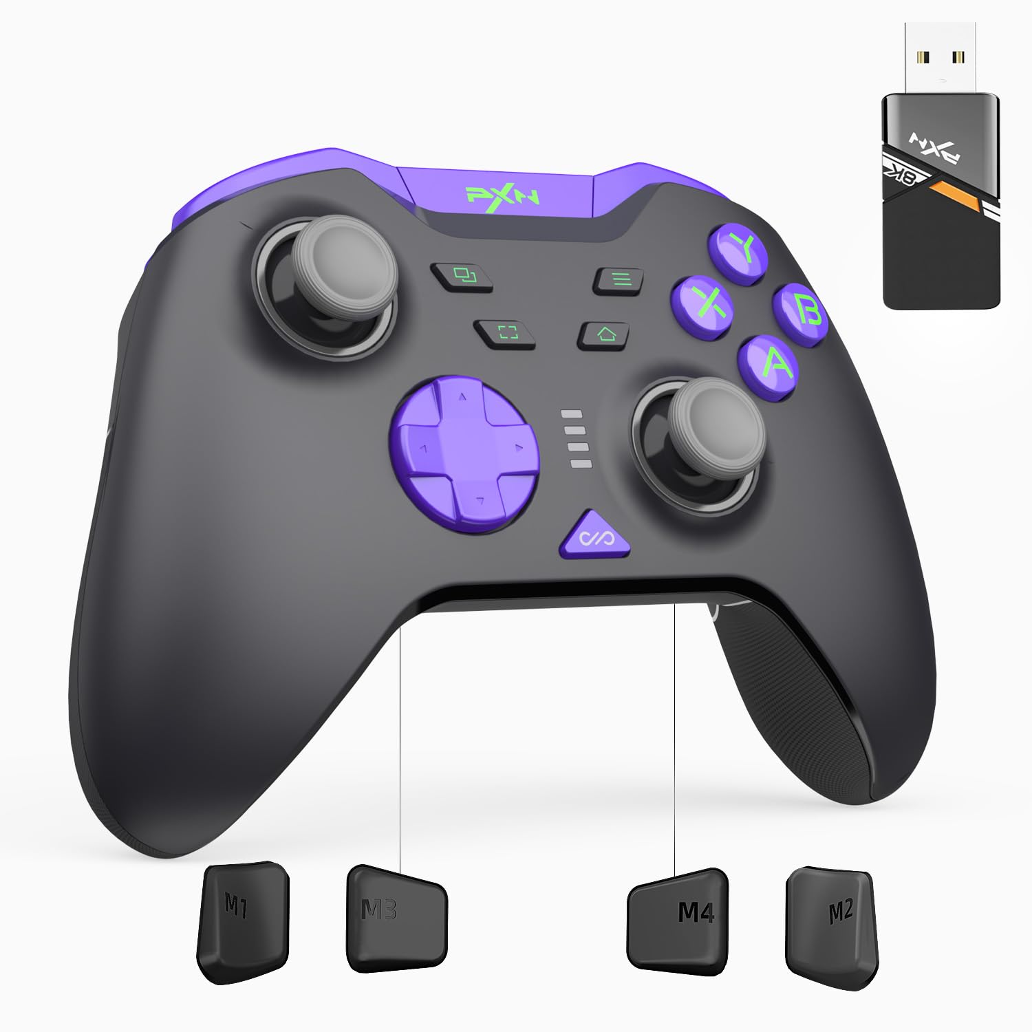 Photo 1 of PXN P5 8K Wireless Gaming Controller, Capacitive Joystick, 2.4G PC Controller, Hall Triggers, Dual Vibrators, APP, 4-Macro, 3-Mode(2.4G/BT/SW), for PC,Switch,Android,iOS