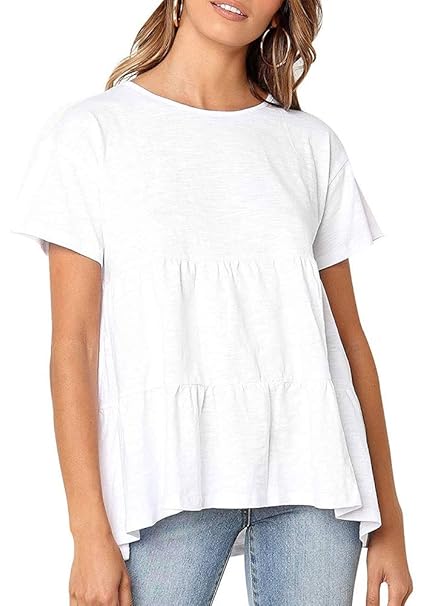 Women’s Peplum Tops Loose fit Round Neck Casual Tee Shirts