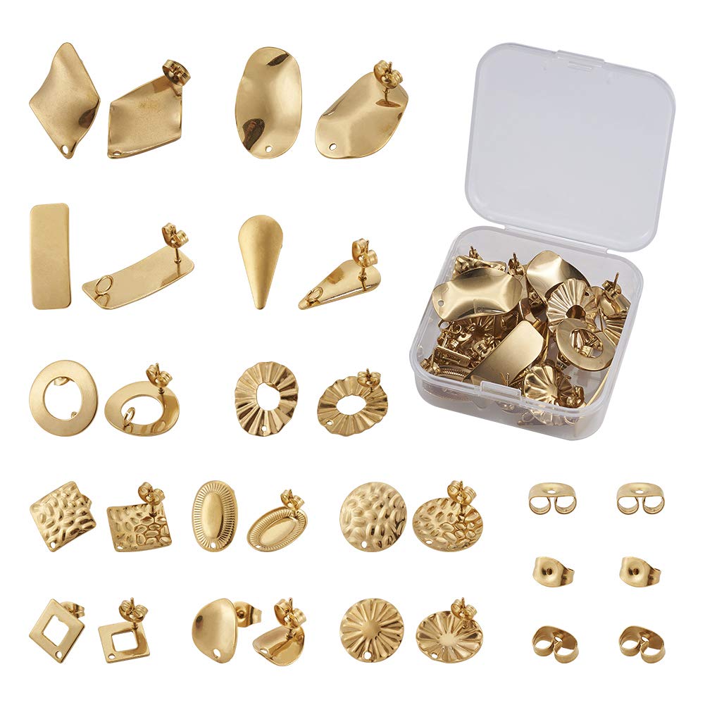 Cheriswelry 24pcs Stainless Steel Golden Earring Post Stud for Jewellery Making