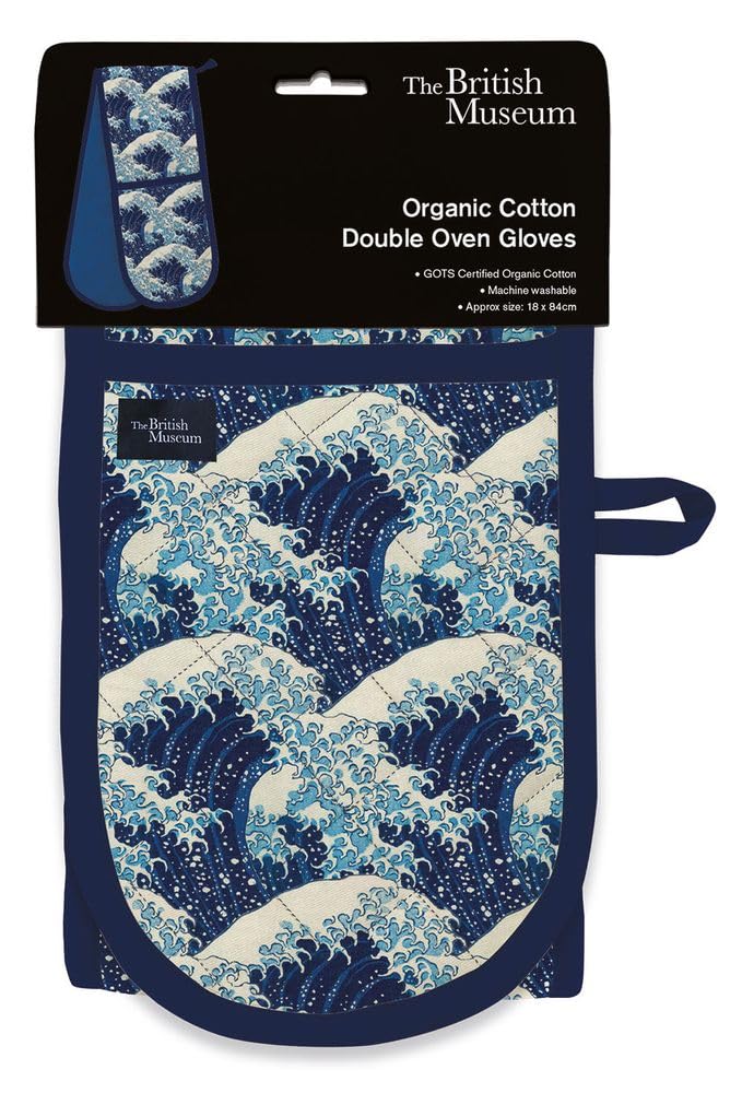 Museums & Galleries Double Oven Gloves - Organic Cotton - Artistic Japanese Design The Great Wave by Hokusai - Stylish Kitchenware