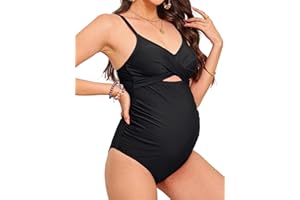 CUPSHE Women's One Piece Swimsuit Maternity Wrapped Front Ruched Pregnancy Bathing Suit Back Hook Cutout