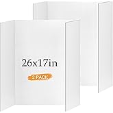 Small Trifold Poster Board 26" x 17", White Science Fair Display Boards | 2 Pack, Thickened Corrugated Cardboard, Portable, Ideal for School Projects and Event Displays