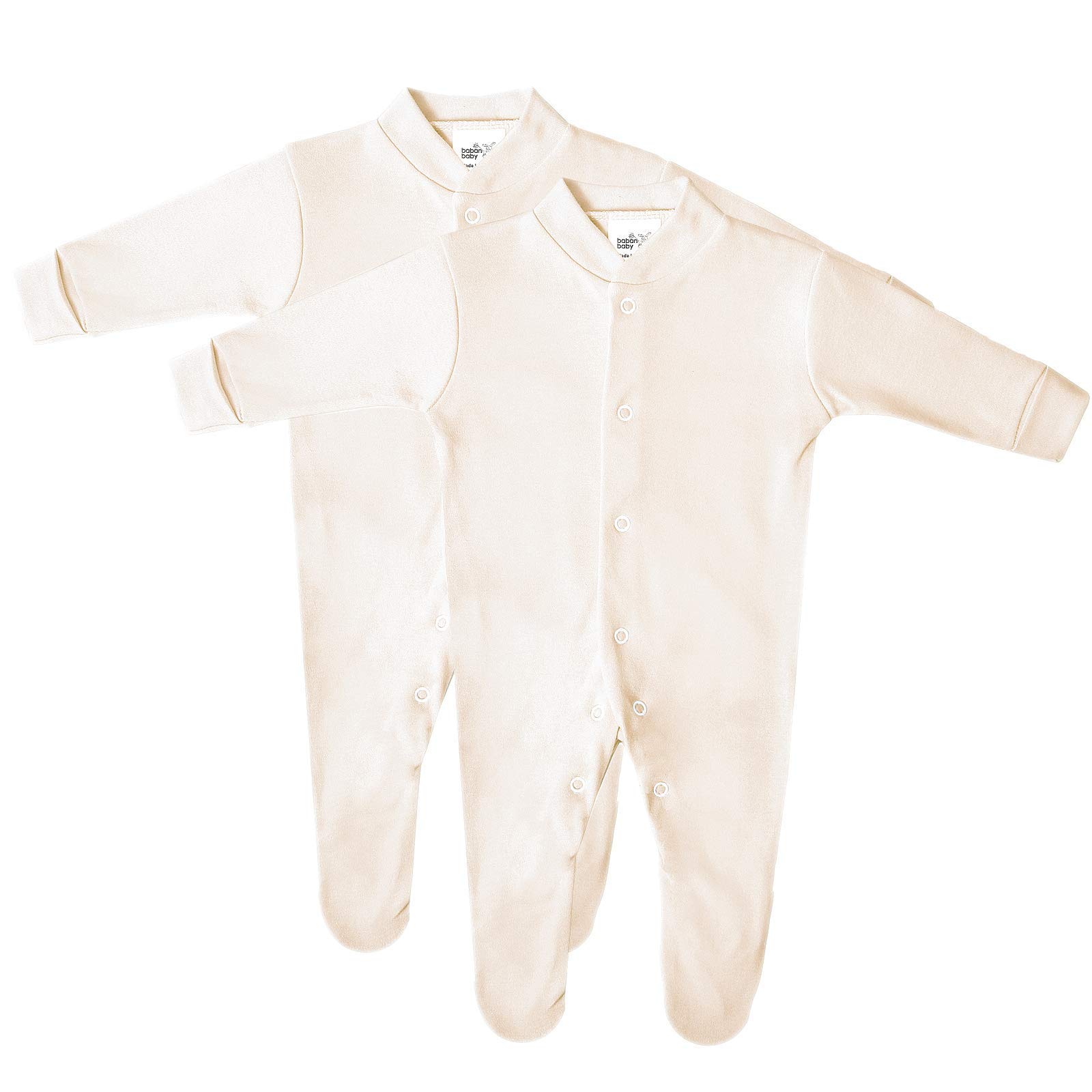Baban Baby Baby Sleepsuits, 100% Cotton Baby Grows for Boys or Girls, British Made, 2 Pack, Cream, Newborn