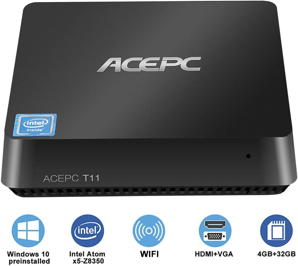 ACEPC Mini PC Windows 10 Intel Atom x5-Z8350 Processor 4GB Ram 32GB eMMC Support DIY SSD/HD Graphics 400/HDMI & VGA Dual Output/Dual Band Wi-Fi/Bluetooth 4.0/4K Micro Desktop Computer