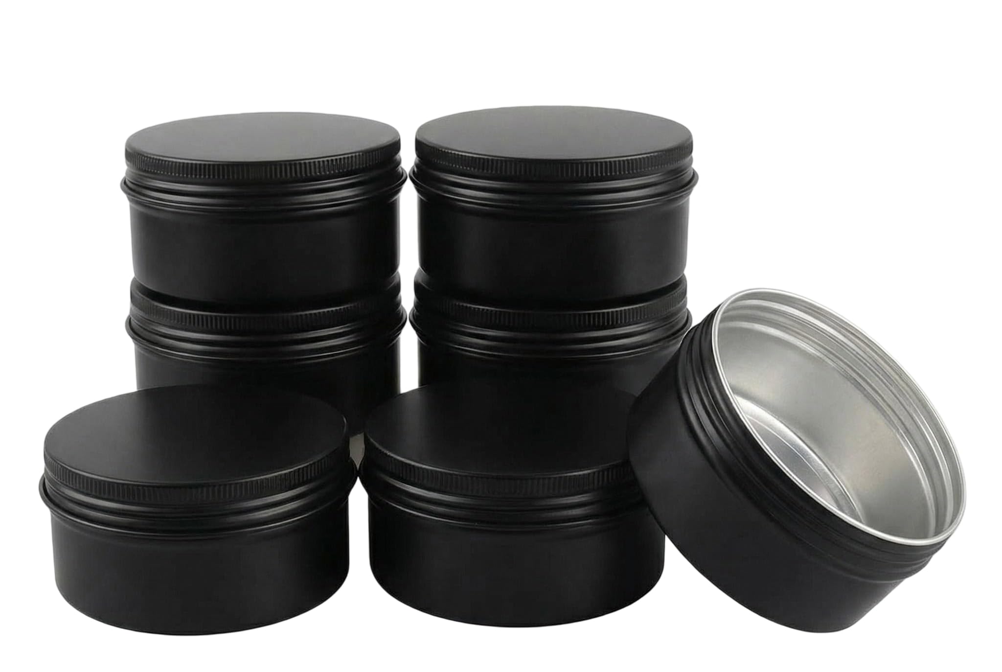 TOPWEL 6PCS 150ml/5oz Empty Aluminum Tins Jars Round Aluminium Cans Boxes with Screw Lids Cosmetic Sample Storage Containers Pots for DIY Crafts Candle Spices Lip Balm (Black)