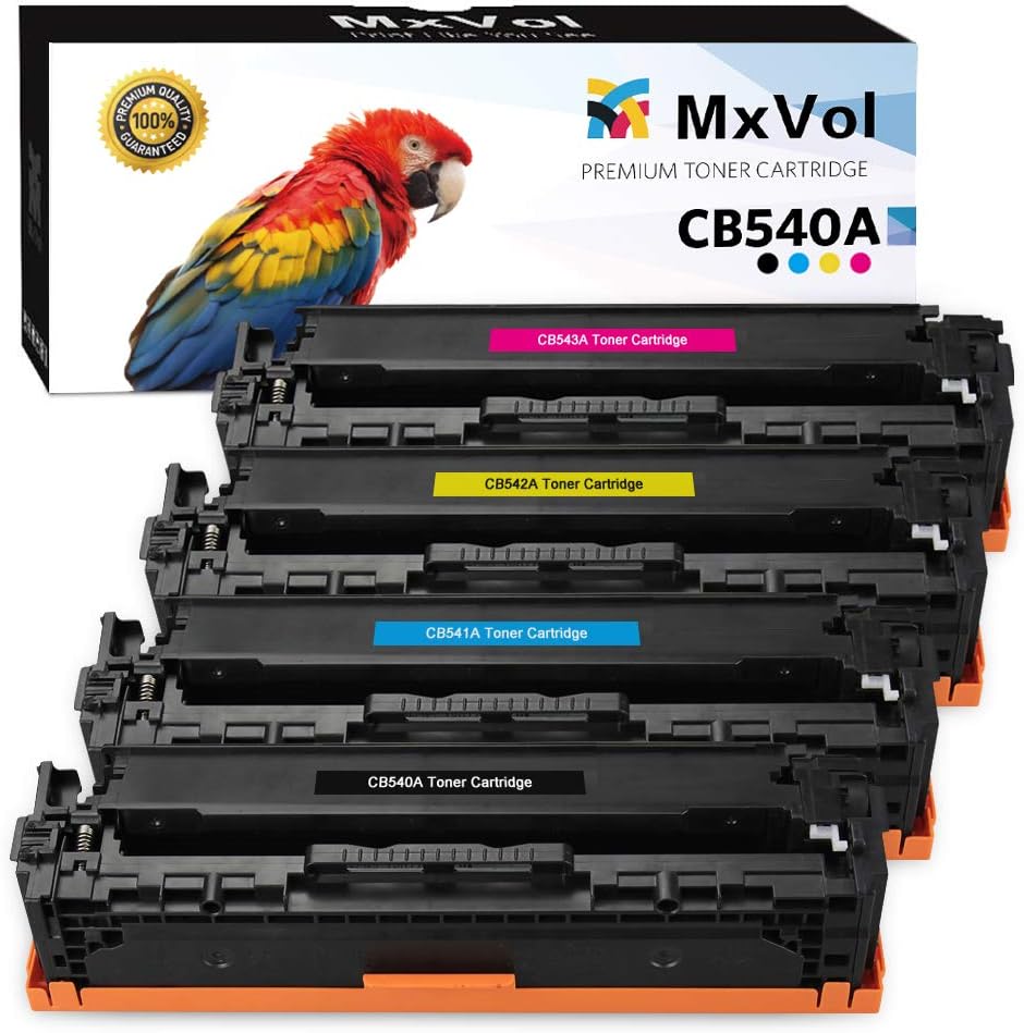 MxVol Compatible Toner Cartridge Replacement for HP 125A CB540A CB541A CB542A CB543A CP1518 CM1312 CP1215 CP1515 CP1217 CP1525 CM1415 Series - Black, Cyan, Magenta, Yellow - 4-Pack
