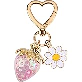 IJPDDRXYN Strawberry Keychain for Women, Cute Bag Charm with Heart Flower Daisy Key Chains, Purse Accessories Gift for Girls