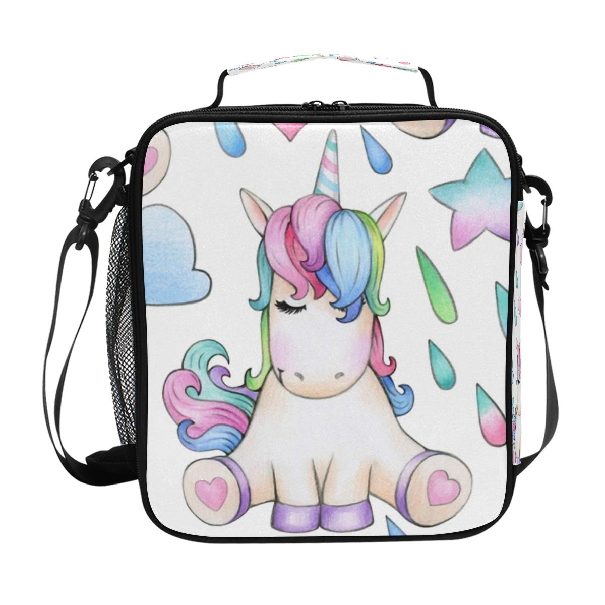 ALAZA Girls Unicorn Lunch Bags Cream Pony Horse Star Rainbow Cool Large Insulated Lunch Box Tote Bag Cold Thermal Freezable Shoulder Strap for Kids Teen School Work