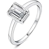 ewelryPalace Classic 1ct Emerald Cut Moissanite Solitaire Engagement Rings for Women, 925 Sterling Silver Promise Ring for Her, Simulated Diamond Anniversary Wedding Rings D-F VVS