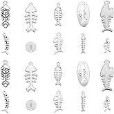 SOFPLATE 1 Box 100Pcs 10 Styles Fish Bone Charms Fish Skeleton Charm Silver Alloy Metal Hollow Antique Nature Ocean Animal Pendants for Jewelry Making Findings DIY Necklaces Earrings Adults Crafts