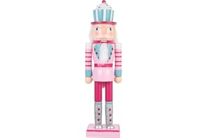PASOLABE Pink Nutcracker Figure - 14 Inch Christmas Decoration, Wooden Soldier Ornament for Xmas Gifts