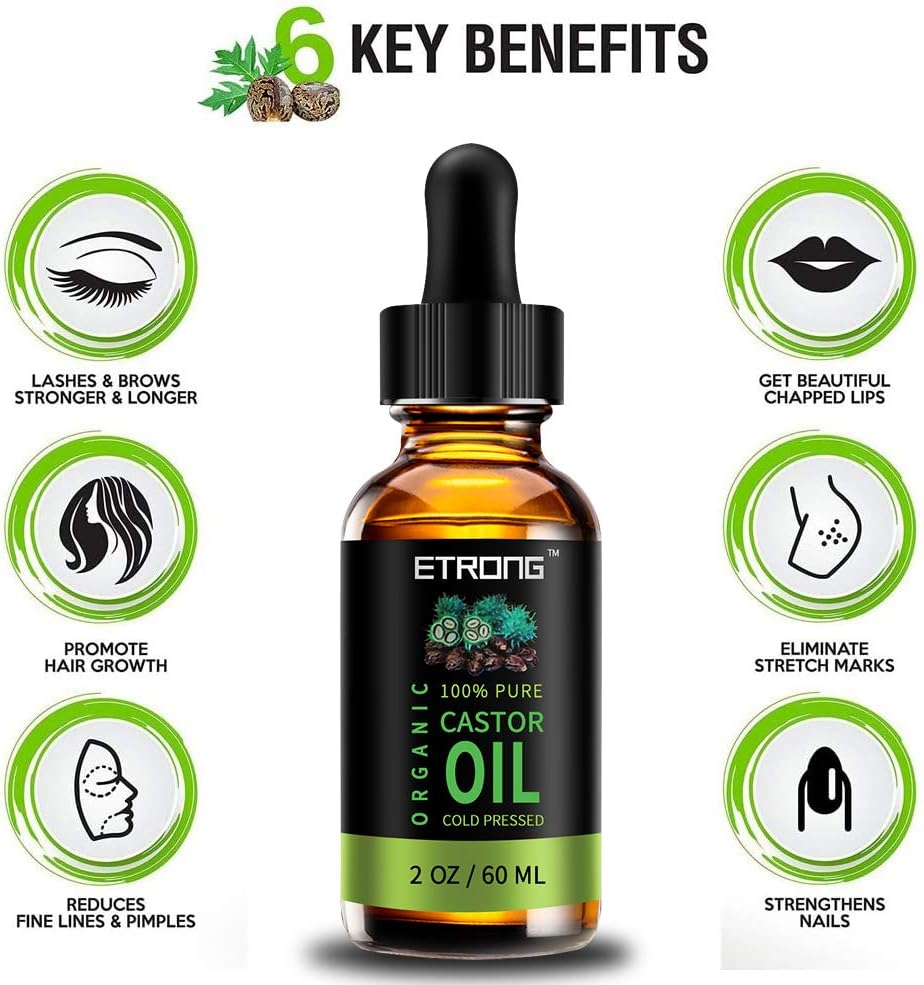 Organic Castor Oil,5 in 1 Pure Cold Pressed Castor Oil for Eyebrows,Eyelashes,Hair Growth,Nails,and Skin with 5 Sets of Eyebrow&Eyeliner Brushes (60ml) - Image 3