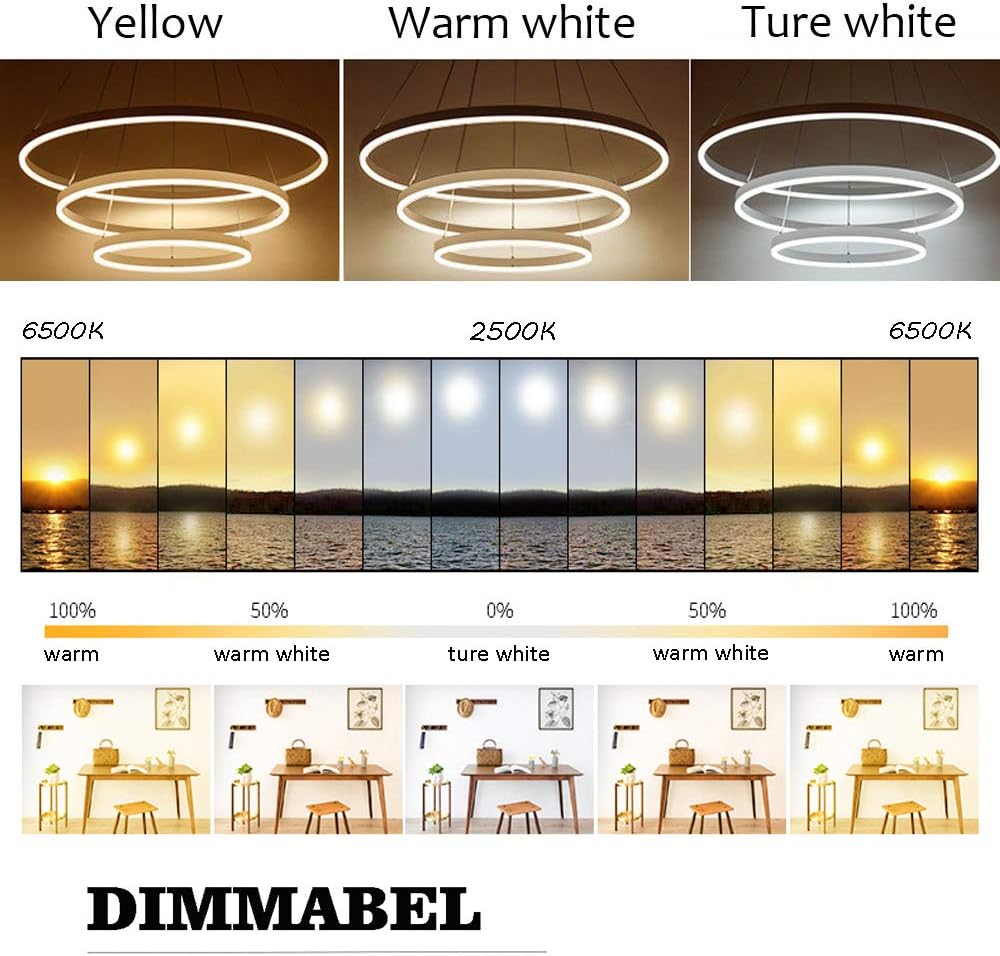 Modern LED Pendant Light, 3 Rings Collection White Paint, Adjustable Hanging Light Chandelier Contemporary Ceiling Light, Dimmable 2700K - 6500K, with Remote Control - 78W - Image 5