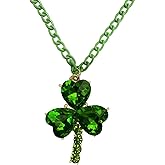 Dtja Big Crystal Clover Leaf Pendant Necklace for Women Luck Shamrock 4-Leaf Flower Adjustable Chain Necklaces Fashion St.Patrick's Day Dress Accessories Holiday Jewelry 19 inch