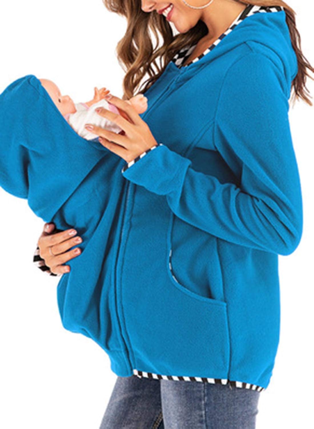 Women Zip Up Maternity Nursing Baby Pouch Carrier Hoodie