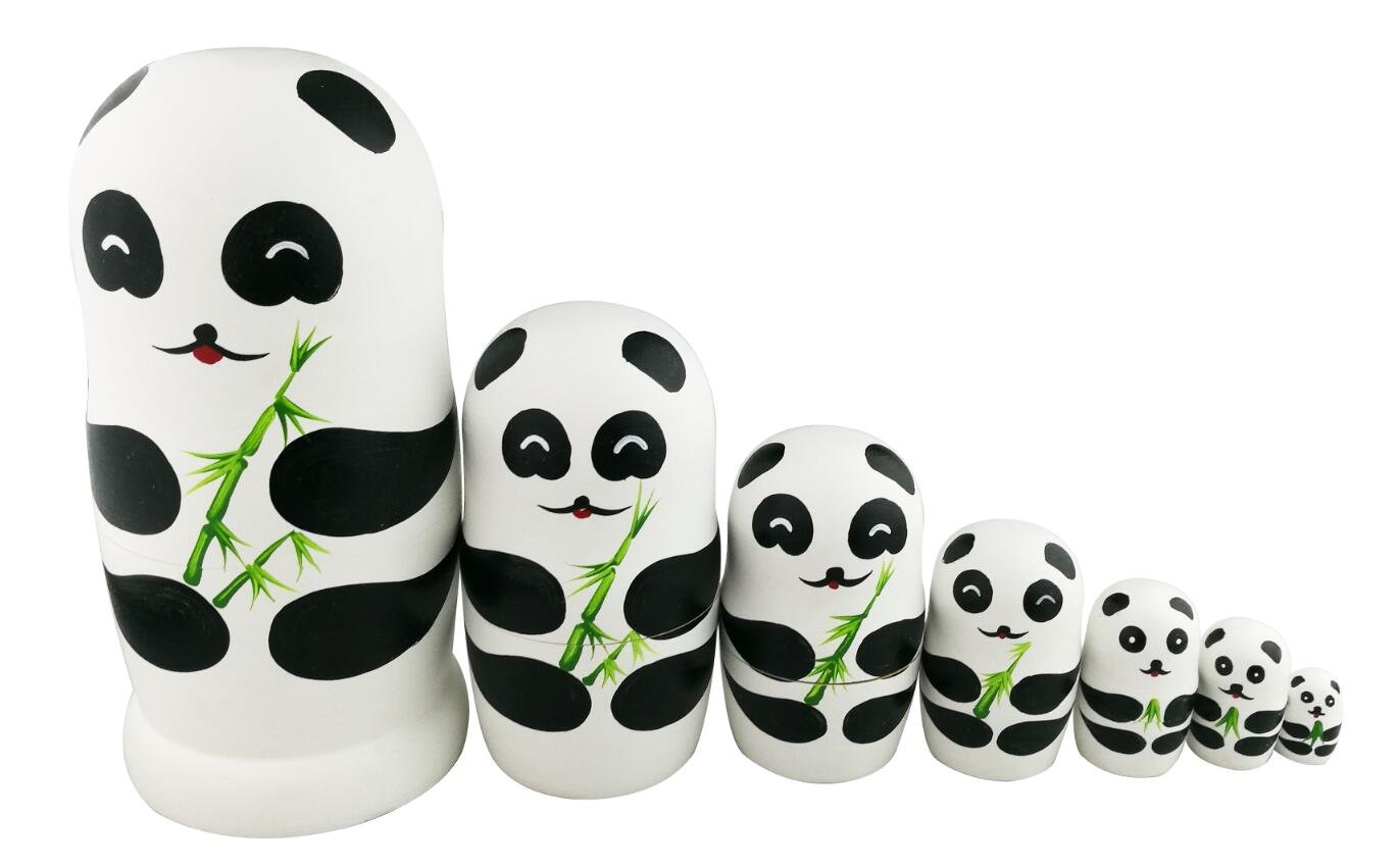 Winterworm® Adorable Lovely Panda Holding Bamboo Handmade Wooden Russian Nesting Dolls Matryoshka Dolls Set 7 Pieces for Kids Toy Birthday Home Decoration