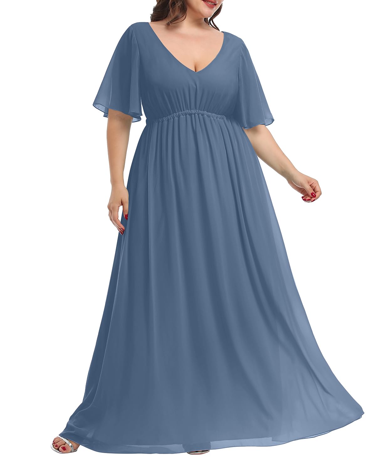 Condition photo showing New/Like New for mother of the bride dresses plus size dusty blue formal wedding guest groom long bridesmaid chiffon